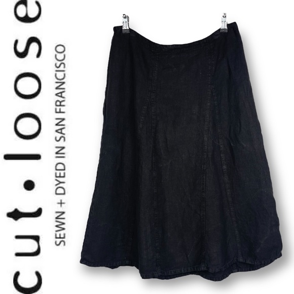 cut loose Skirts Cut Loose 0 Linen Black A Line Flare Midi Skirt